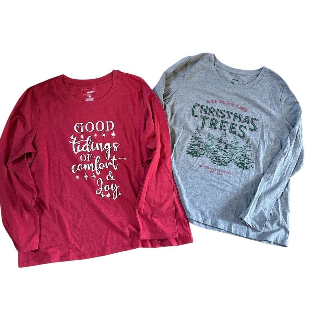 Sonoma Women's Holiday Graphic Set of 2 Long Sleeve Shirts Size Petite XL